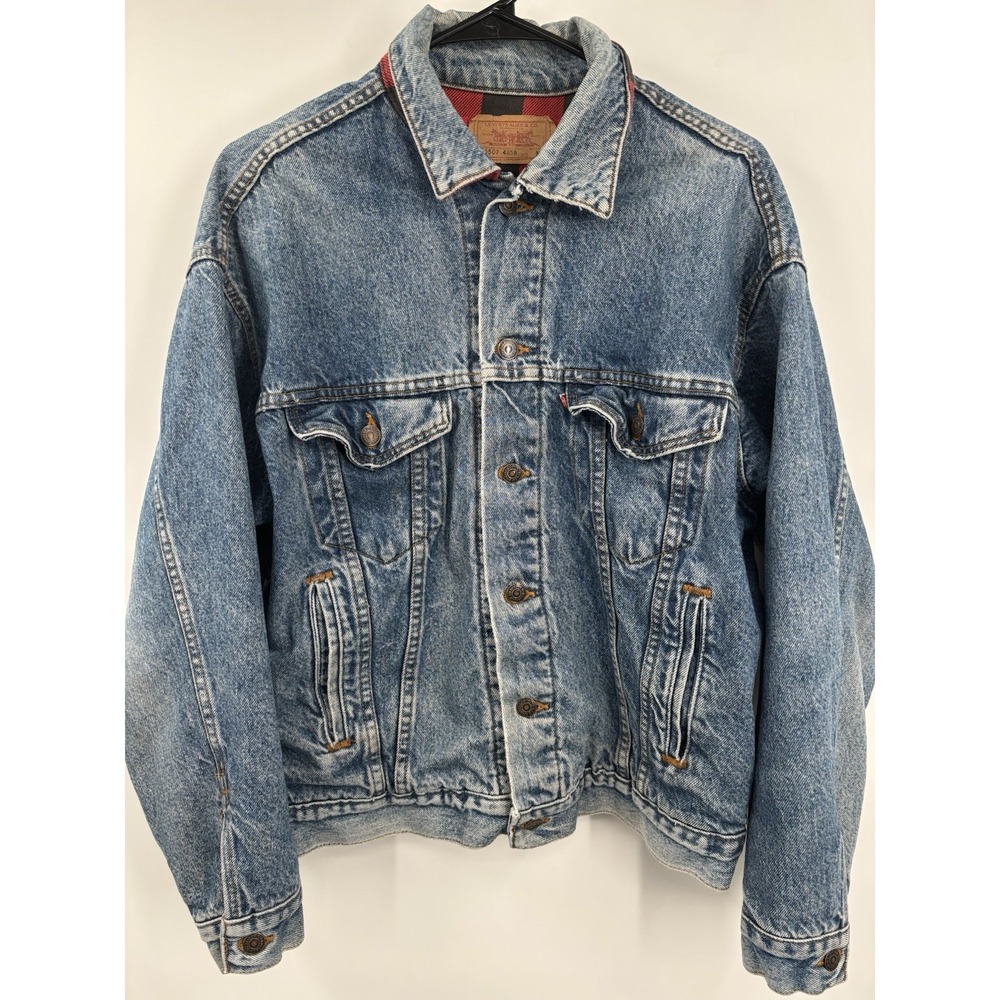 Vintage Levis Denim Jacket Medium Buffalo Plaid Lined Trucker 70417-0814 USA